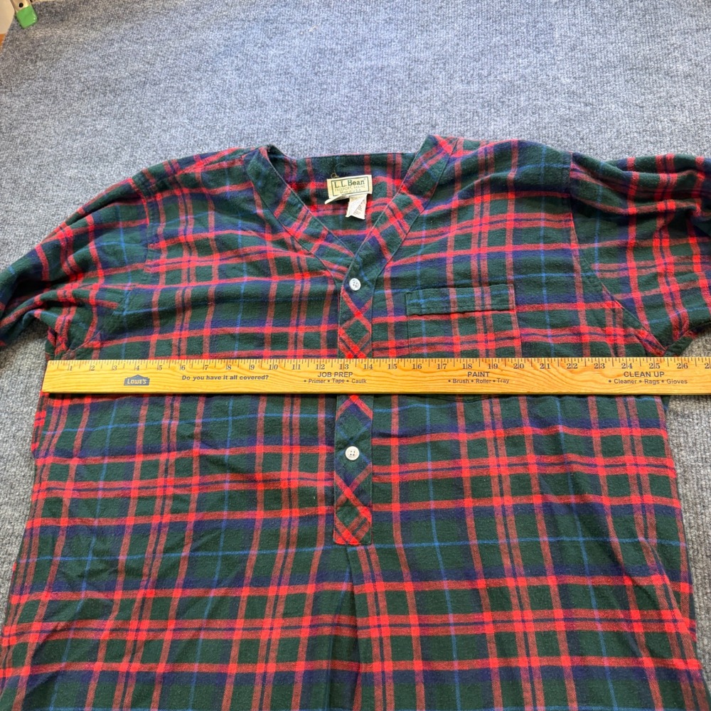 Vintage LL Bean Men XL Flannel Nightshirt Red Green Plaid Cotton Sleepwear USA - Picture 6 of 12